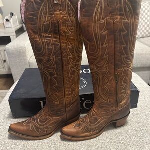 Brown Leather Western Knee-High Cowboy Boots